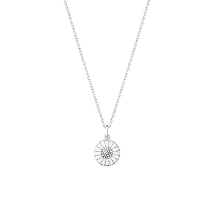 DAISY Vedhæng Sølv RH WHITE ENAMEL 11 MM Diamant 0.05 ct 45 cm i gruppen Halskæde / Diamanthalskæde hos SCANDINAVIAN JEWELRY DESIGN (10010534)