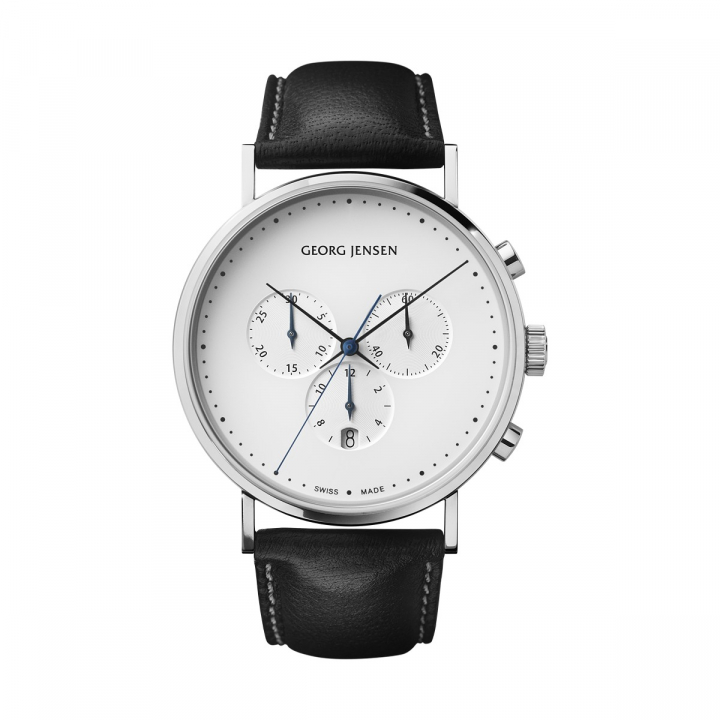 Product Image for Georg Jensen KOPPEL Ur 41MM CHRONO QUARTZ, WHITE DIAL, BLACK CALF STRAP