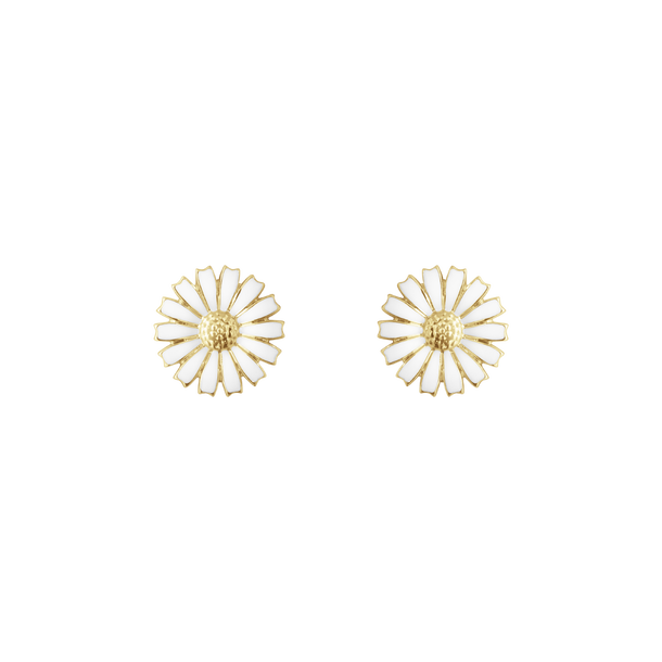 DAISY Earrings Gold-plated Silver WHITE ENAMEL 11 MM i gruppen Øreringe / Guldøreringe hos SCANDINAVIAN JEWELRY DESIGN (20001720)