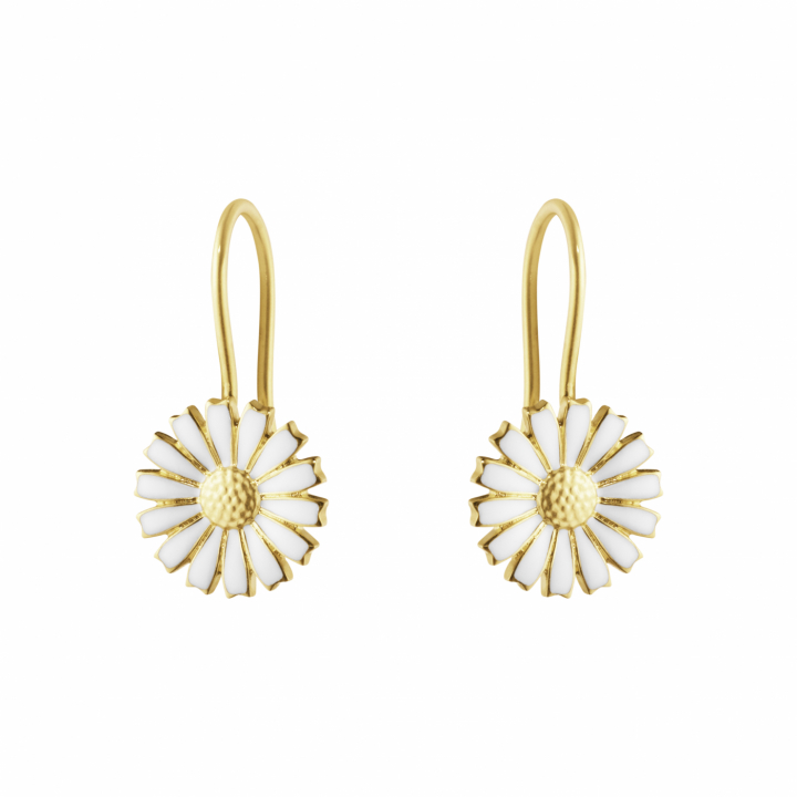 DAISY Earrings gold-plated Silver WHITE ENAMEL 11 MM i gruppen Øreringe / Guldøreringe hos SCANDINAVIAN JEWELRY DESIGN (20001723)