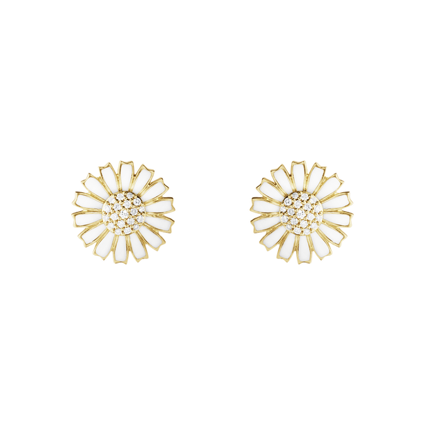 DAISY Earrings Gold-plated Silver Diamonds WHITE ENAMEL 11 MM i gruppen Øreringe / Diamantøreringe hos SCANDINAVIAN JEWELRY DESIGN (20001726)