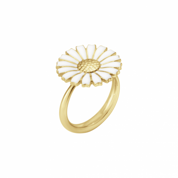 DAISY Ring gold-plated WHITE ENAMEL 18 MM i gruppen Ringe / Guldringe hos SCANDINAVIAN JEWELRY DESIGN (2000177300)