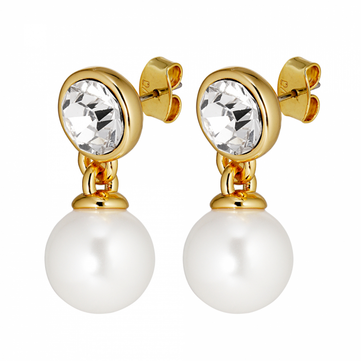 NETTE Guld CRYSTAL/WHITE PEARL i gruppen Øreringe / Guldøreringe hos SCANDINAVIAN JEWELRY DESIGN (440026)