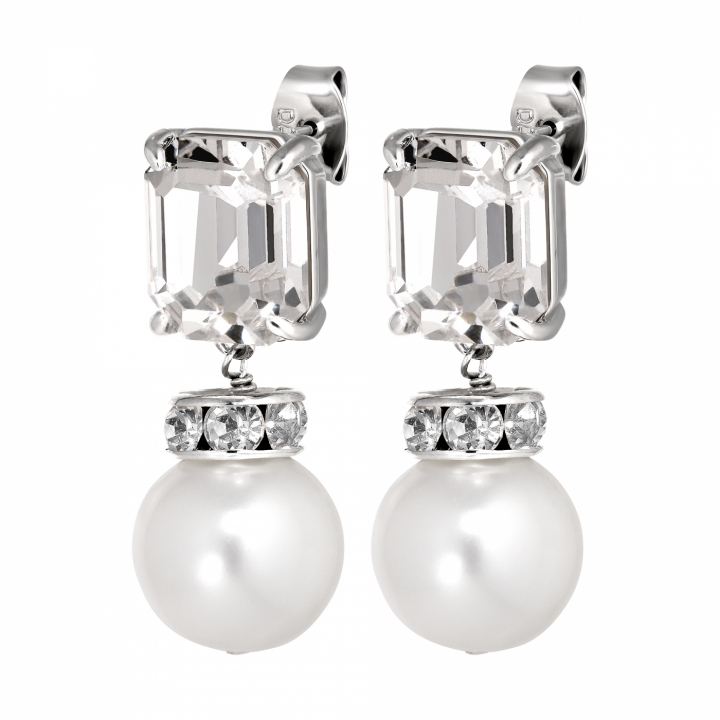 WALI SS CRYSTAL / WHITE PEARL Earrings Silver i gruppen Øreringe / Perleøreringe hos SCANDINAVIAN JEWELRY DESIGN (460021)