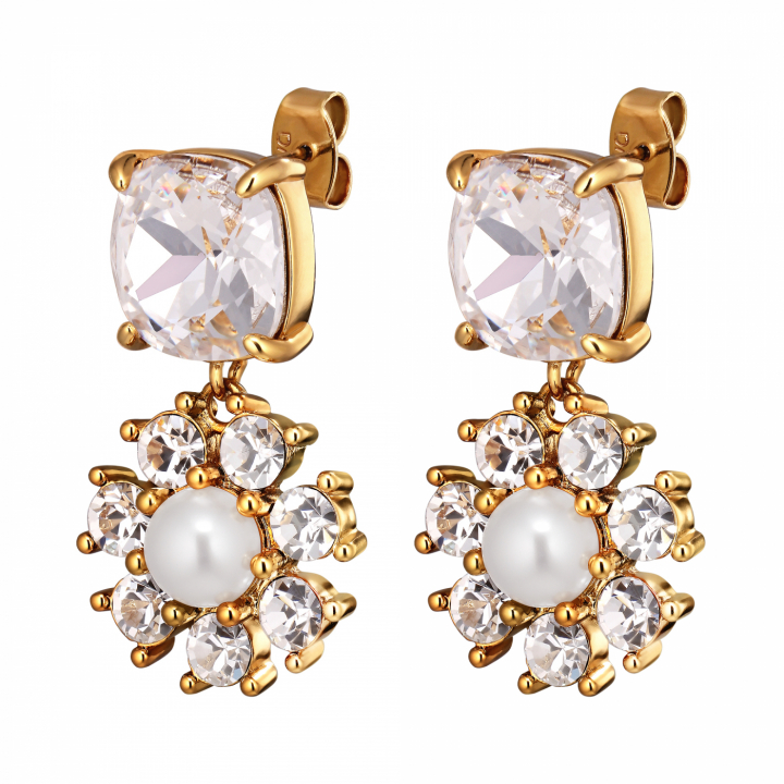 POPPY SG CRYSTAL / WHITE PEARL Earrings Gold i gruppen Øreringe / Perleøreringe hos SCANDINAVIAN JEWELRY DESIGN (460502)