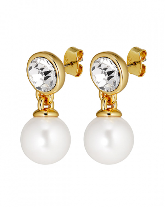 NAOMI SG CRYSTAL / WHITE PEARL EARRINGS GOLD i gruppen Øreringe / Perleøreringe hos SCANDINAVIAN JEWELRY DESIGN (470122)