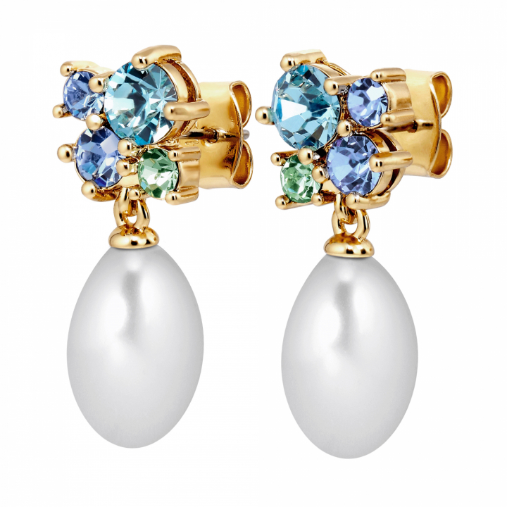 PETUN SG AQUA / WHITE PEARL Earrings Gold i gruppen Øreringe / Perleøreringe hos SCANDINAVIAN JEWELRY DESIGN (480057)