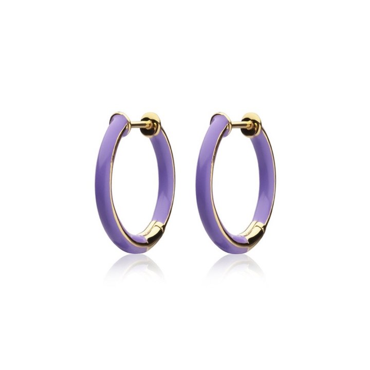 Enamel thin hoops purple (gold) i gruppen Øreringe / Guldøreringe hos SCANDINAVIAN JEWELRY DESIGN (E2150GEPU-OS)