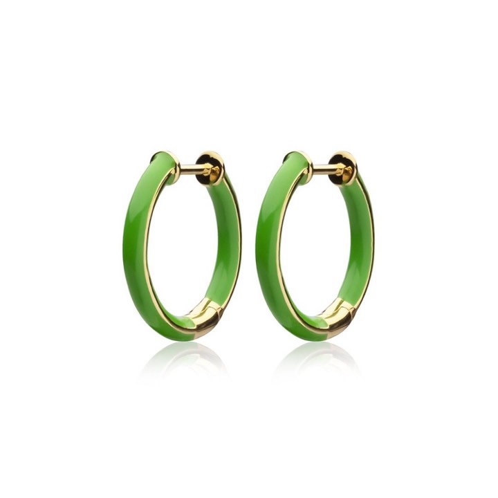 Enamel thin hoops green (gold) i gruppen Øreringe / Guldøreringe hos SCANDINAVIAN JEWELRY DESIGN (E2150GPEG-OS)