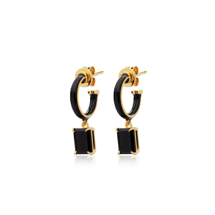 Iris enamel hoops black (gold) i gruppen Øreringe / Guldøreringe hos SCANDINAVIAN JEWELRY DESIGN (E2151GEBO-OS)