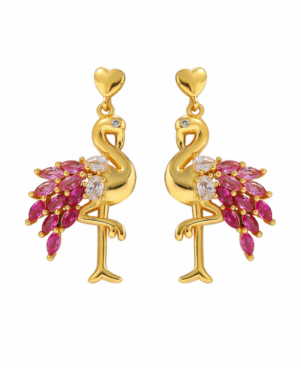 Pink Flamingo Earrings Gold i gruppen Øreringe / Guldøreringe hos SCANDINAVIAN JEWELRY DESIGN (S08508G)