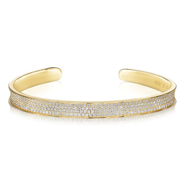 Feline Concavo - 18k guldpläterad, med vita zirkoner  Armbånd i gruppen Armbånd / Guldarmbånd hos SCANDINAVIAN JEWELRY DESIGN (SJ-BG2392-CZ-YG)