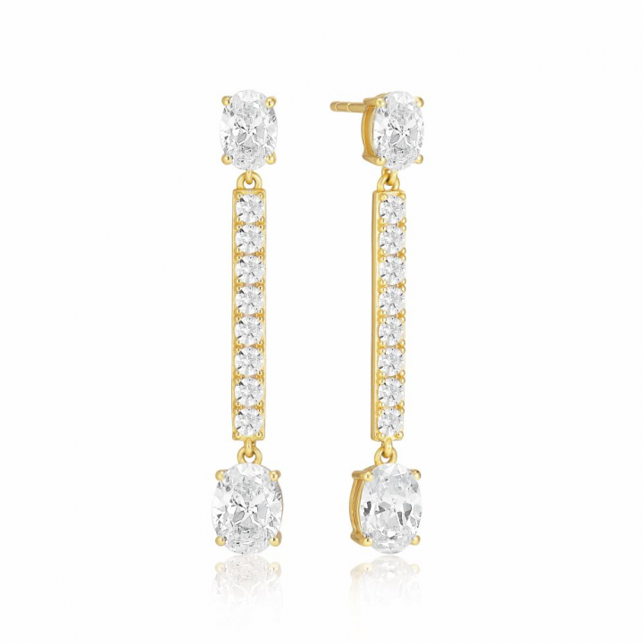 Ellisse Lungo - 18k guldpläterade, med vita zirkoner Ørering i gruppen Øreringe / Guldøreringe hos SCANDINAVIAN JEWELRY DESIGN (SJ-E2322-CZ-YG)