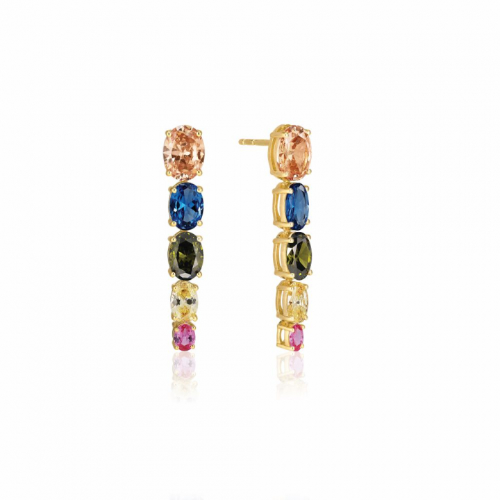 Ellisse Cinque - 18k guldpläterade, med multifärgade zirkoner Ørering i gruppen Øreringe / Guldøreringe hos SCANDINAVIAN JEWELRY DESIGN (SJ-E2323-XCZ-YG)
