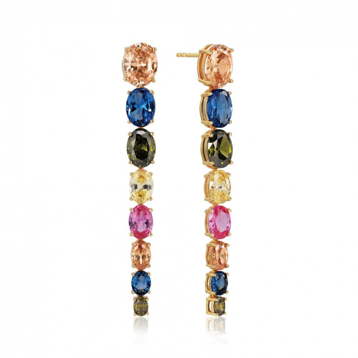 Ellisse Lungo Otto - 18k guldpläterade, med multifärgade zirkoner Ørering i gruppen Øreringe / Guldøreringe hos SCANDINAVIAN JEWELRY DESIGN (SJ-E2324-XCZ-YG)