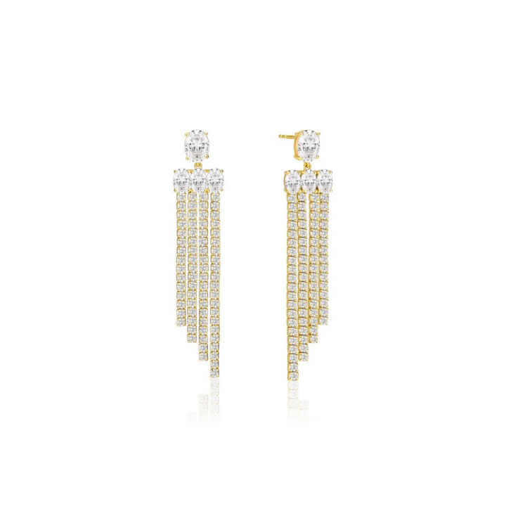 Ellisse Lungo Piccolo - 18k guldpläterade, med vita zirkoner Ørering i gruppen Øreringe / Guldøreringe hos SCANDINAVIAN JEWELRY DESIGN (SJ-E2327-CZ-YG)