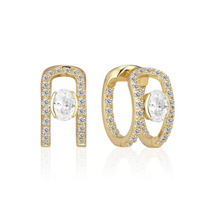 Ellisse Carezza Creolo - 18k guldpläterade, med vita zirkoner Ørering i gruppen Øreringe / Guldøreringe hos SCANDINAVIAN JEWELRY DESIGN (SJ-E2352-CZ-YG)