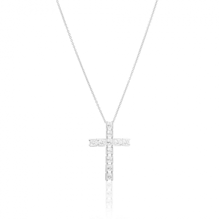 Roccanova Croce - med vita zirkoner Halskæde i gruppen Halskæde / Sølvhalskæde hos SCANDINAVIAN JEWELRY DESIGN (SJ-N2396-CZ)