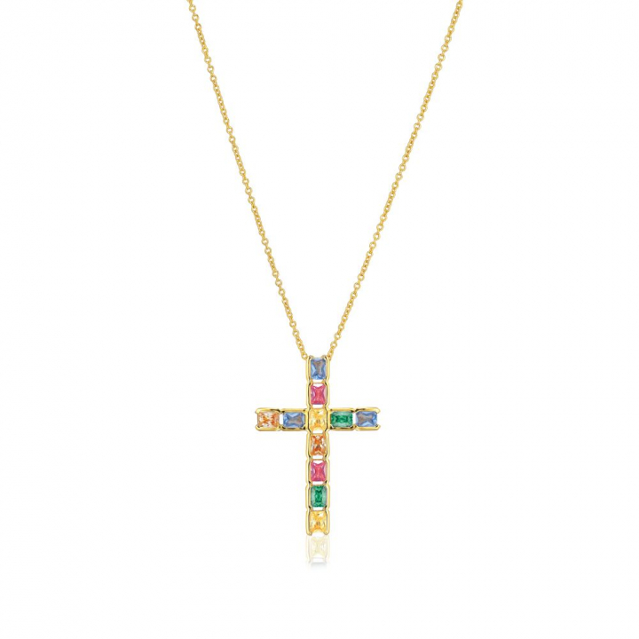 Roccanova Croce - 18k guldpläterad, med multifärgade zirkoner  Halskæde i gruppen Halskæde / Guldhalskæde hos SCANDINAVIAN JEWELRY DESIGN (SJ-N2396-XCZ-YG)