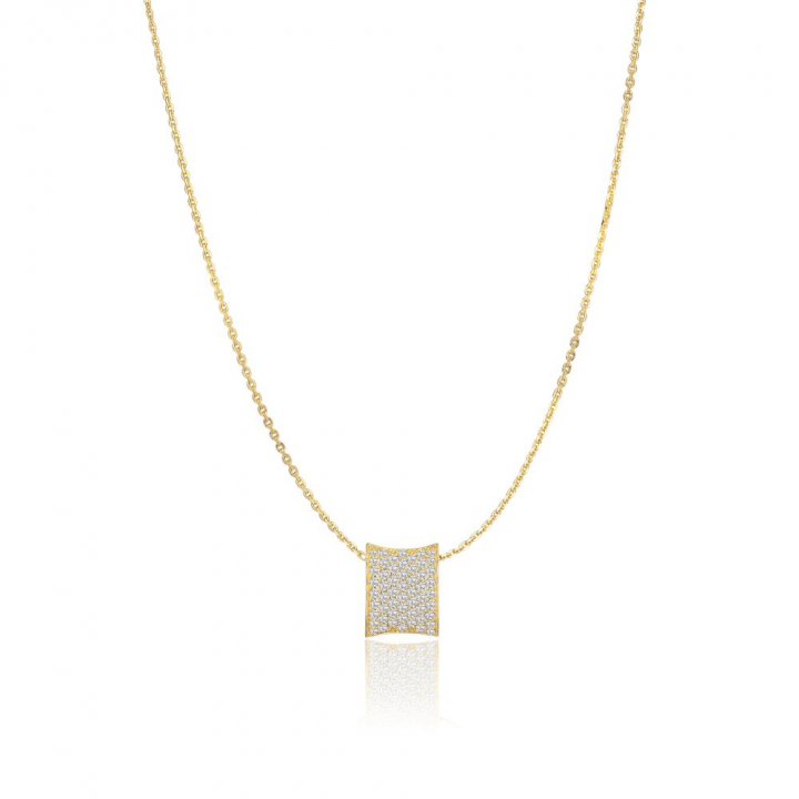 Feline Concavo - 18k guldpläterad, med vita zirkoner Halskæde i gruppen Halskæde / Guldhalskæde hos SCANDINAVIAN JEWELRY DESIGN (SJ-P2391-CZ-YG)