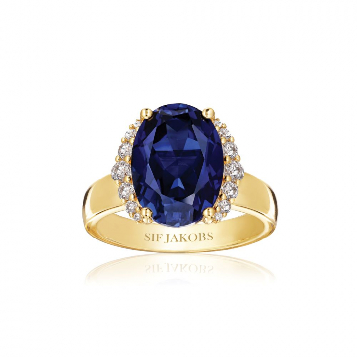 Product Image for Sif Jakobs Ellisse Grande - 18k guldpläterad, med blåa zirkoner Ring 52