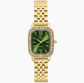 LUCIANA WATCH GOLD/GREEN i gruppen Tilbehør / Ure hos SCANDINAVIAN JEWELRY DESIGN (SJ-W2743-CZ-YG)