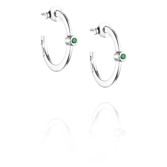 Micro Blink Hoops - Green Emerald Ørering Sølv