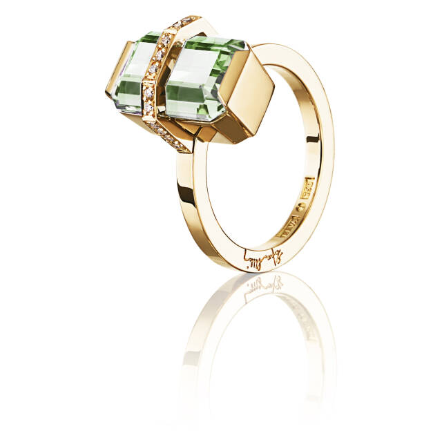 Little Bend Over - Green Quartz Ring Guld