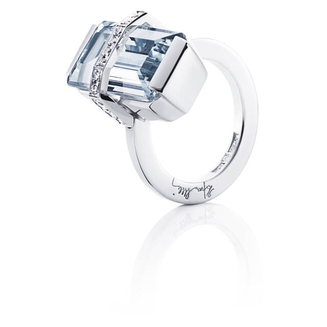 Bend Over - Aquamarine Ring Hvidguld