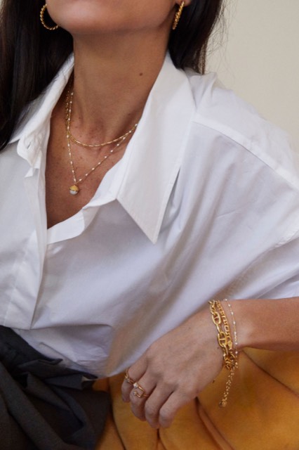 Letters beaded Halskæde 40-45 white Guld