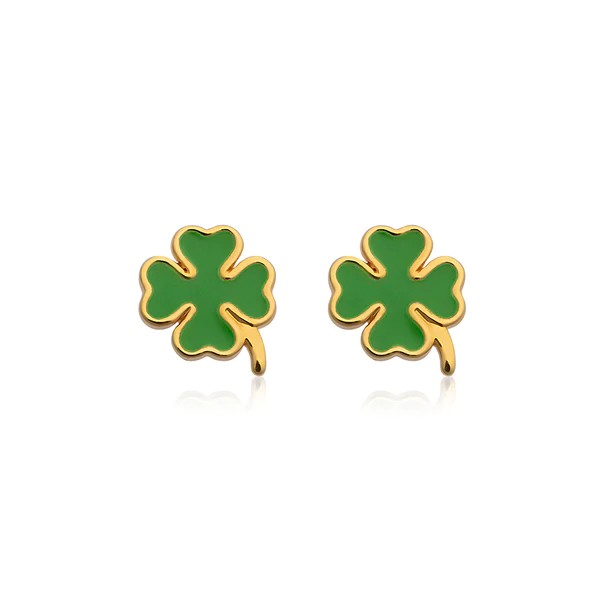 Enamel clover studs Guld