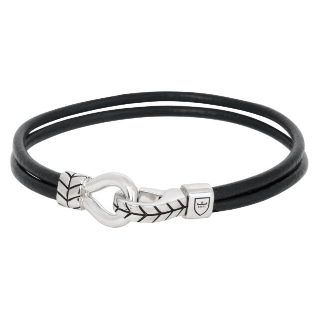 Sølv/läderArmbånd svart