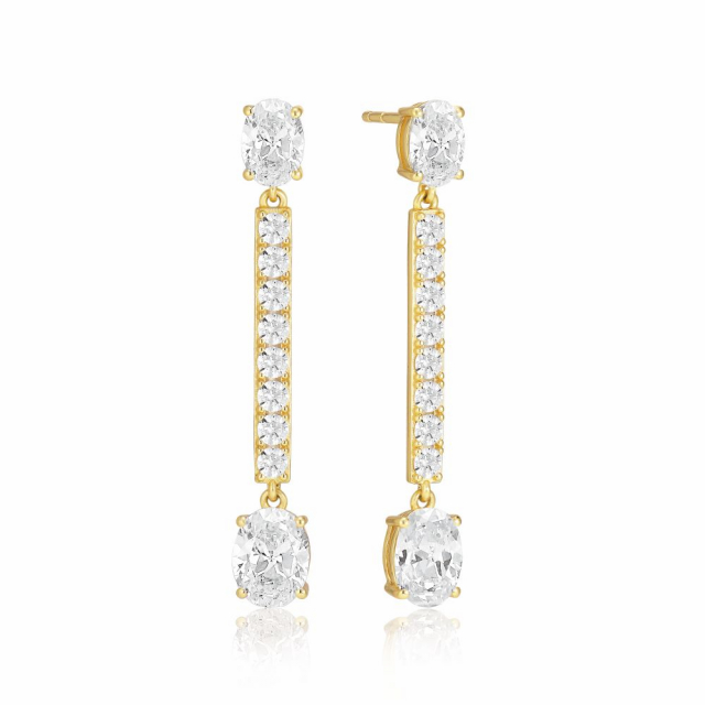 Ellisse Lungo - 18k guldpläterade, med vita zirkoner Ørering