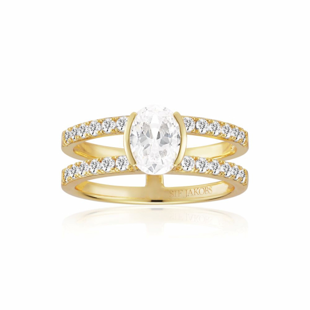 Ellisse Carezza Piccolo - 18k guldpläterad, med vita zirkoner Ring