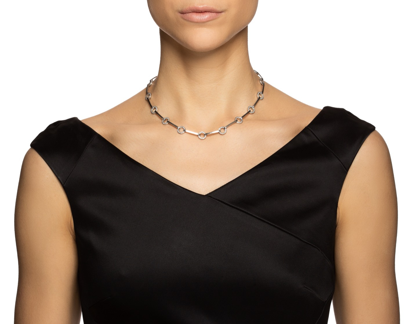 Ring Chain & Stars Halskæde Hvidguld