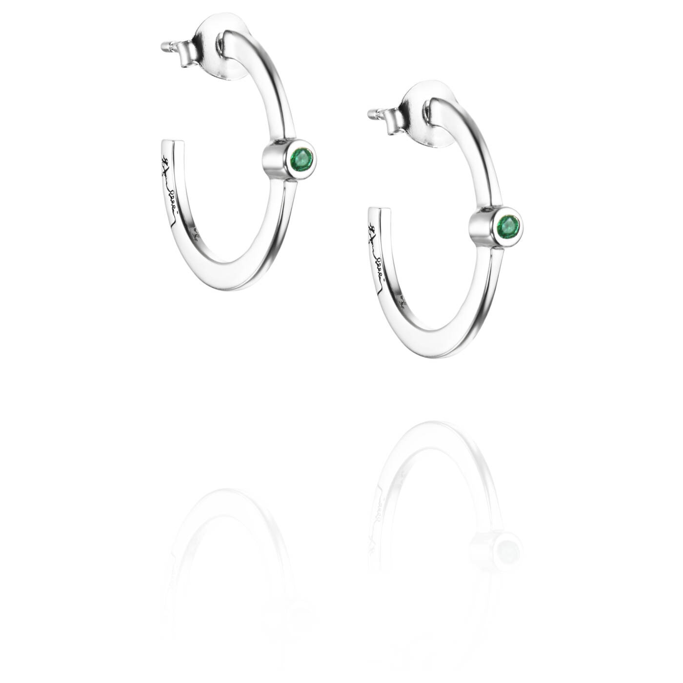 Micro Blink Hoops - Green Emerald Ørering Sølv