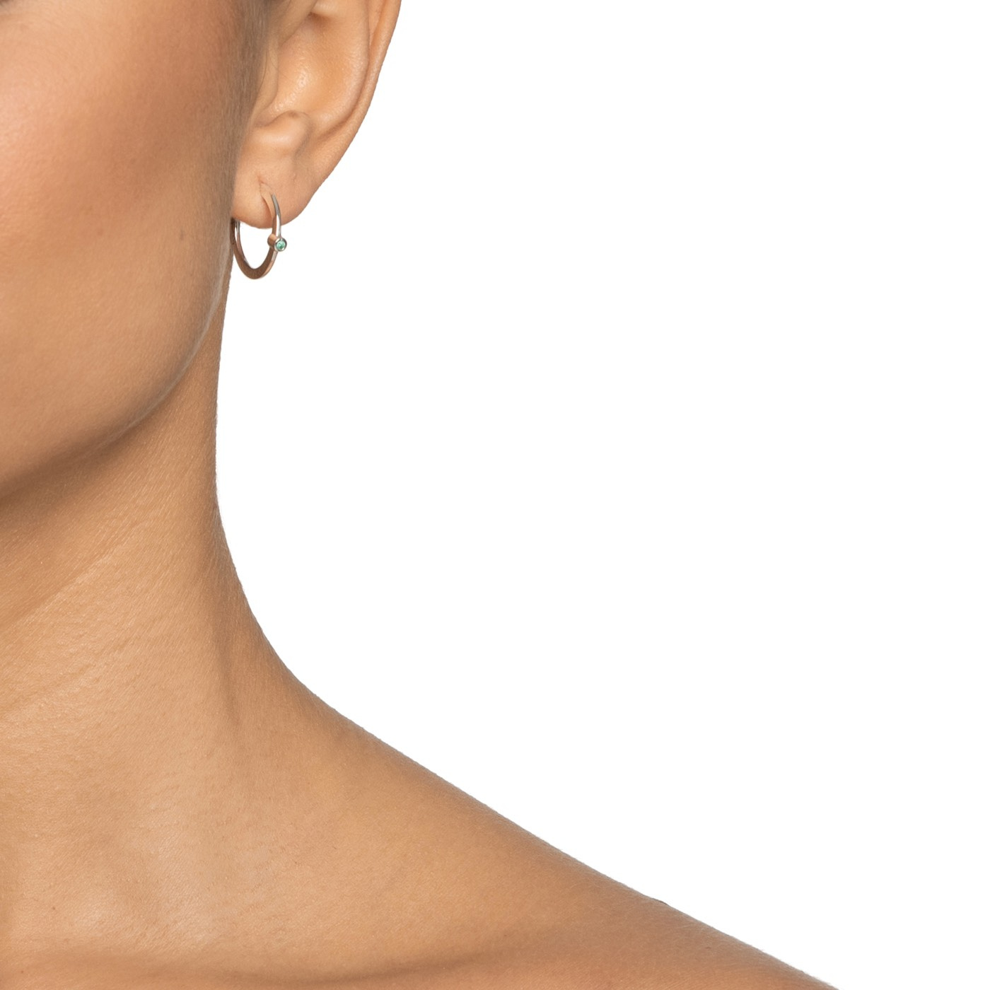 Micro Blink Hoops - Green Emerald Ørering Sølv