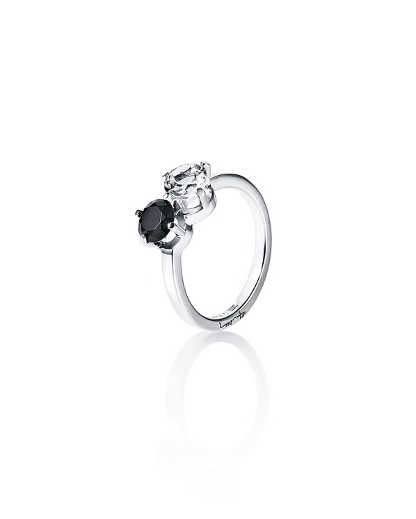 The Storm & I Ring Sølv Crystal Quartz/Onyx 