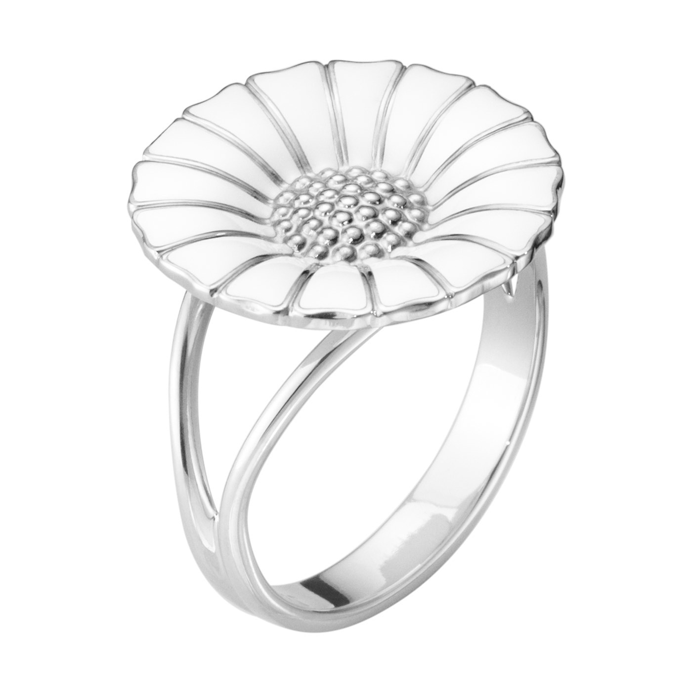 DAISY Ring WHITE ENAMEL 18 mm Sølv