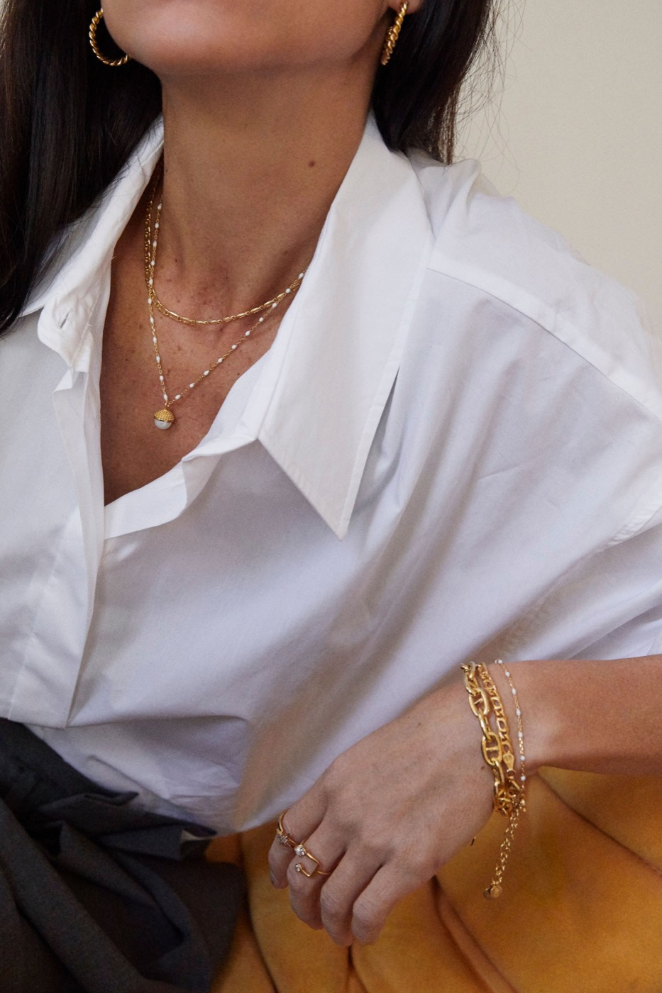 Letters beaded Halskæde 40-45 white Guld