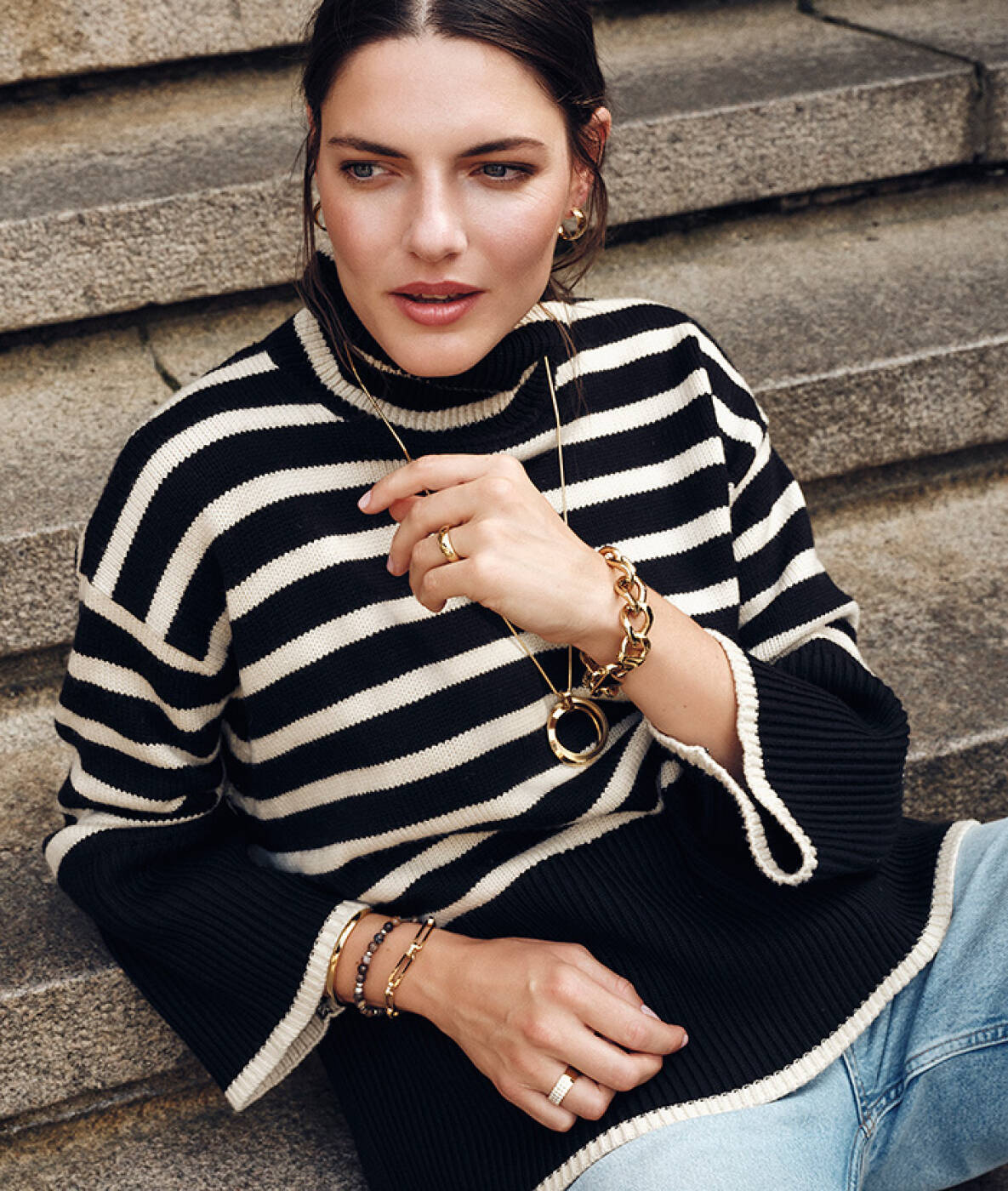 CHELSEA Long Halskæde Stål/Sort