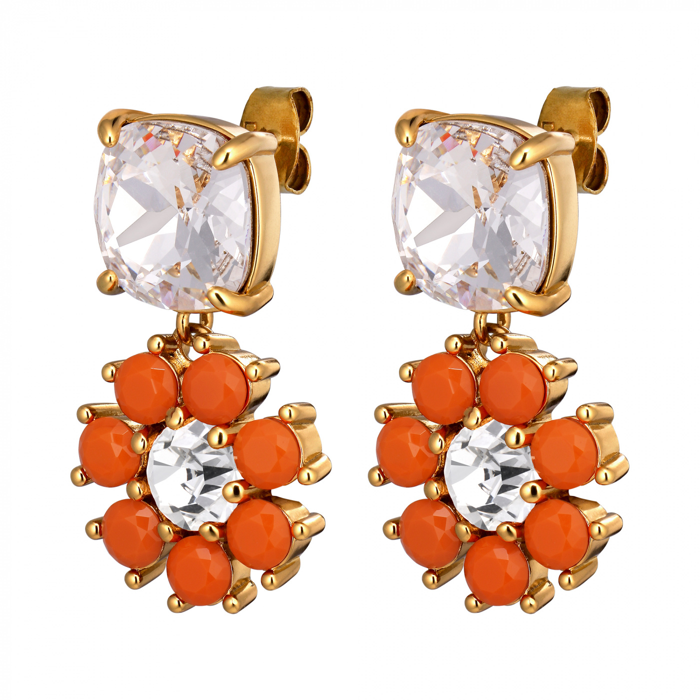 POPPY SG CORAL / CRYSTAL Earrings Gold