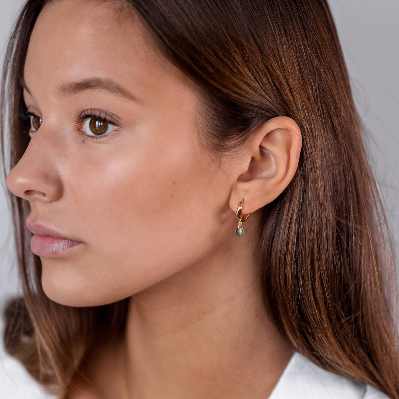 Diamona Green Quartz Ørering Gold