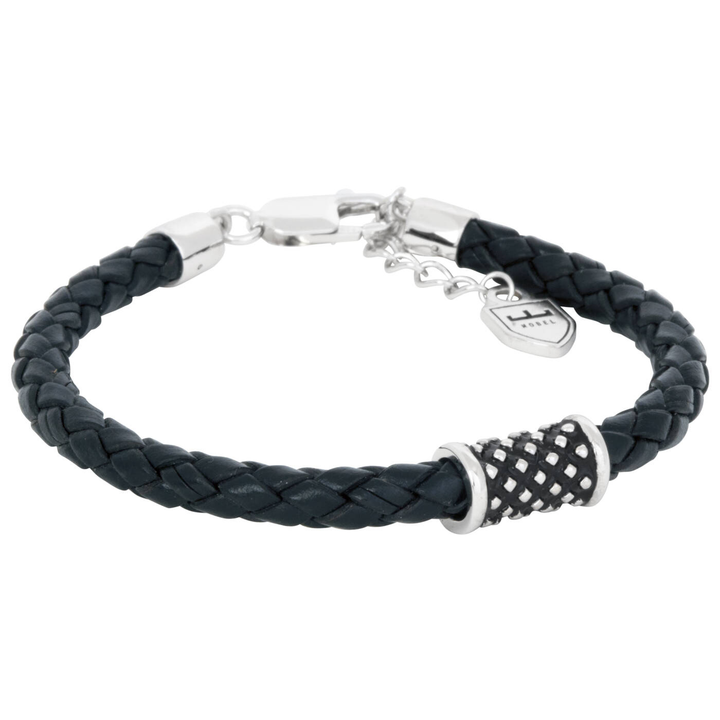 Sølv/läderArmbånd svart. Oxiderad Sølvhylsa. 19,5+3cm