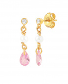 Pink Pearl Raindrop Earrings Gold