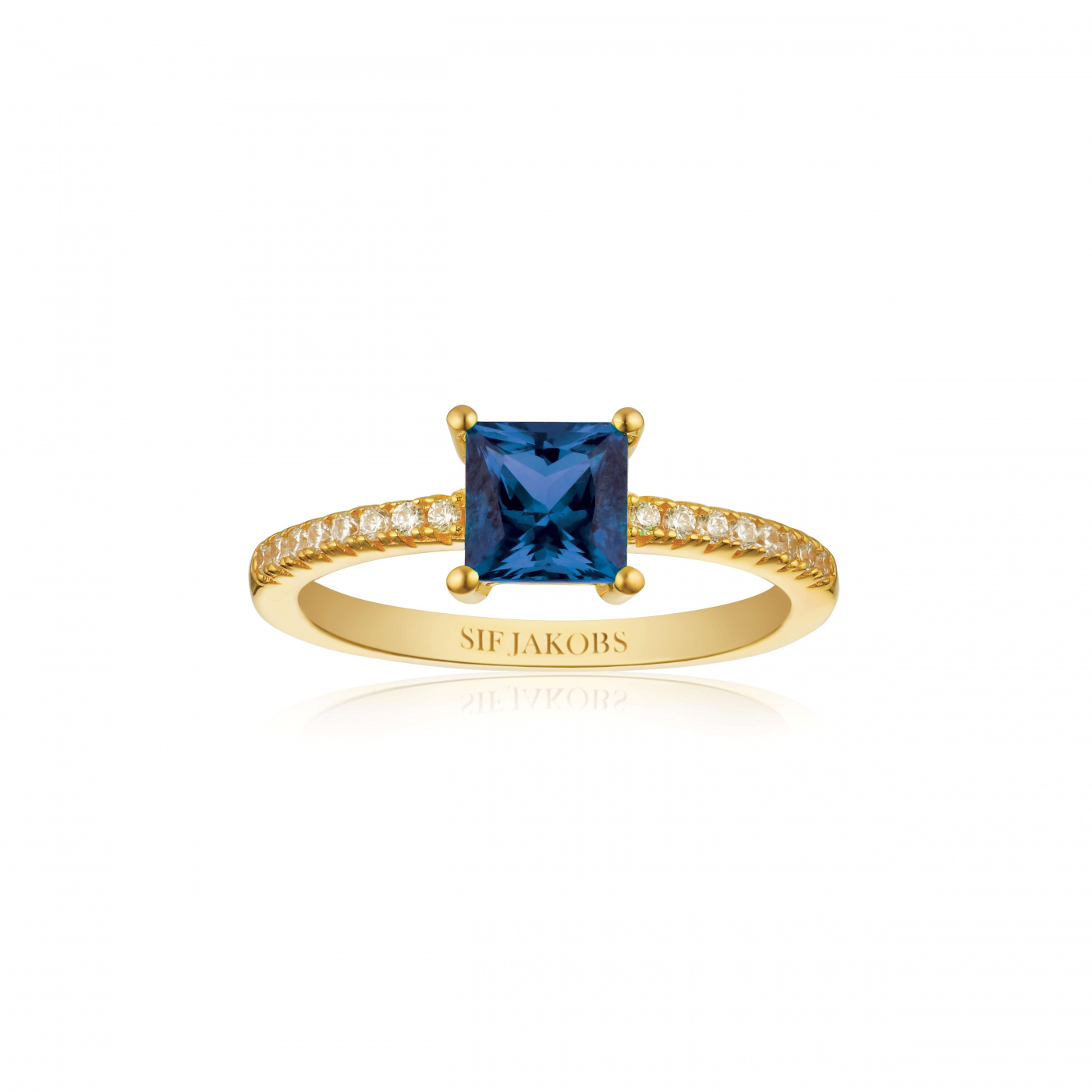 ELLERA QUADRATO Ring Blå Zirkoner Guld