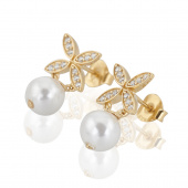 Ellipse mini pearl Earrings Gold