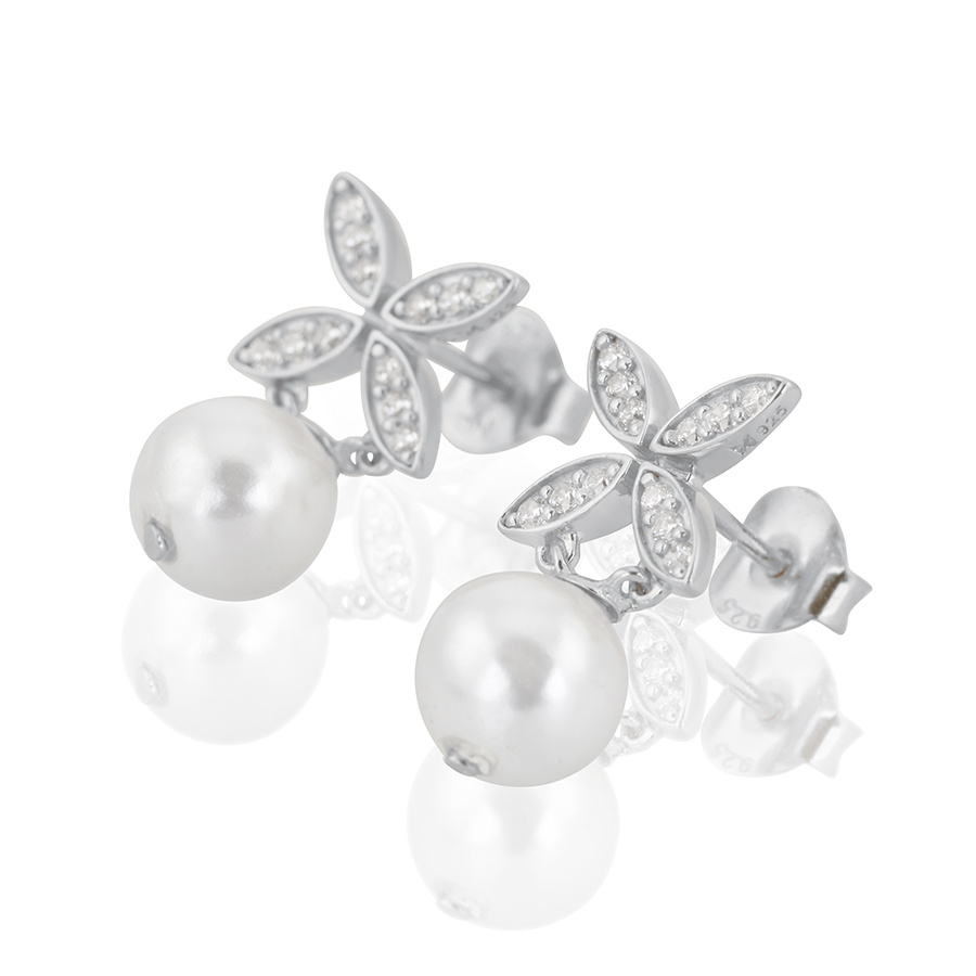 Ellipse mini pearl Earrings Silver